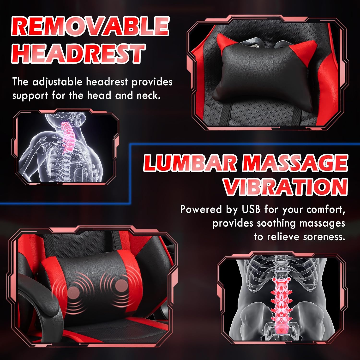 Red Ergonomic Gaming Chair Mas - Massage review and price